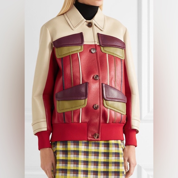 Red and cream  Women's leather Jacket - Picture 2 of 8